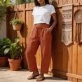 thumbnail image 5 of Barrel Linen Pants Women Boho Palazzo Cotton Drawstring Capris Plus Size Summer Beach Vacation Casual Baggy Trousers M, 5 of 5