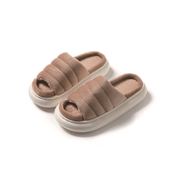 Women's Plush Open Toe Slippers Cozy Fluffy Platform House Slides