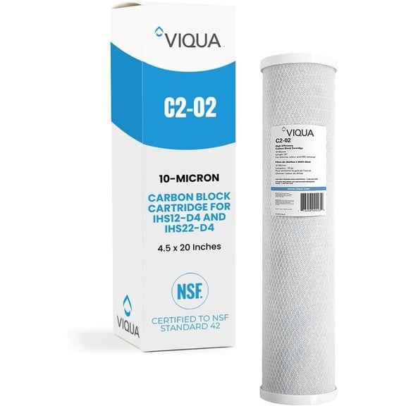 VIQUA C2-02 Genuine OEM Coconut Shell Carbon Block Water Filter 10 Micron, 20 x 4.5 Inch, Reduces Chlorine Taste & Odor Fits IHS12-D4, IHS22-D4, IHS22-E4 & Most 20x4.5" Housings