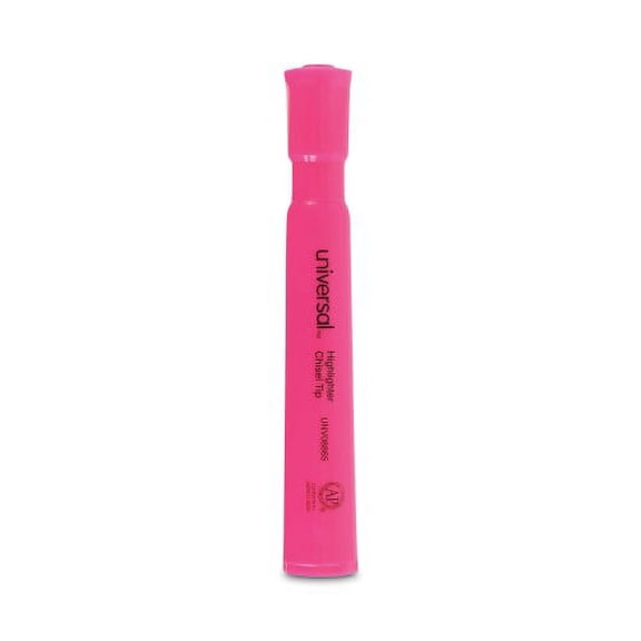 2 PK,Universal Desk Highlighters, Fluorescent Pink Ink, Chisel Tip, Pink Barrel, Dozen (08865)