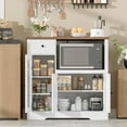 thumbnail image 3 of Kitchen Microwave Cabinet with Storage and Drawers, Modern Small Buffet Cabinet with Glass Doors and Adjustable Shelf, Wooden Sideboard with Wide Top for Dining Room, Living Room, Natural, 3 of 14