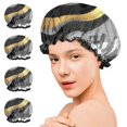 thumbnail image 7 of Shower Caps,Black White Gold Marble Pattern Waterproof Shower Cap for Women 4 Pieces,Double Reusable Hair Cover for Shower PEVA Elastic Stretch Hem, 7 of 7