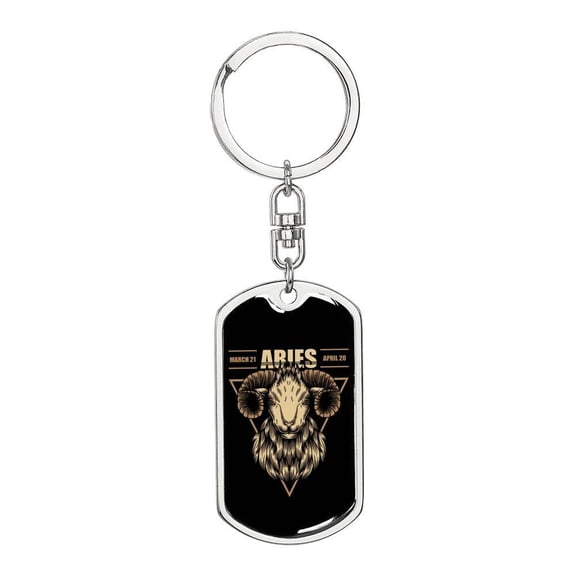 Aries Stainless Steel or 18k Gold Premium Swivel Dog Tag Keychain