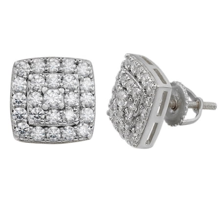 Aishvi Jewels 1Ct Round Cut Natural Moissanite Tester Pass Cluster Screw Back Stud 925 Sterling Silver 14K White Gold Finish