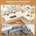 thumbnail image 4 of L-Shaped Computer Desk with LED Lights & Hutch, Corner Gaming Desk with 7-Tier Storage Shelves for Bedroom, Save Space, White, 4 of 9