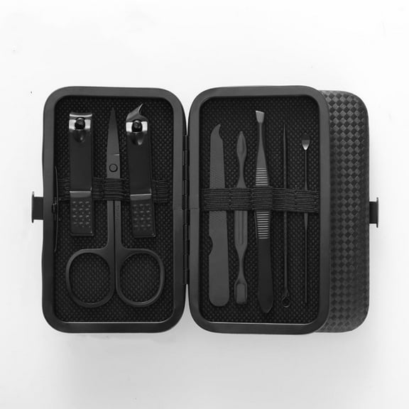 Knubmt Pack of 8 Stainless Steel Manicure Pedicure Kit Nail Clippers Set Professional Grooming Care Tools Kit, Black