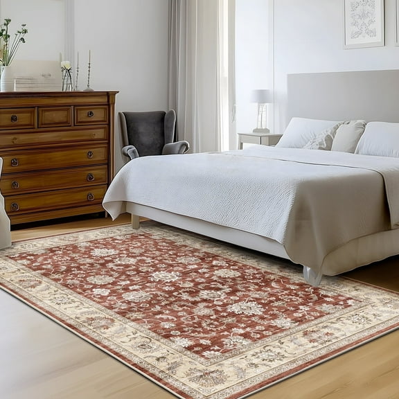 Milisten Red Vintage Rug Washable Non-Slip Home Use 360g Fine Velvet