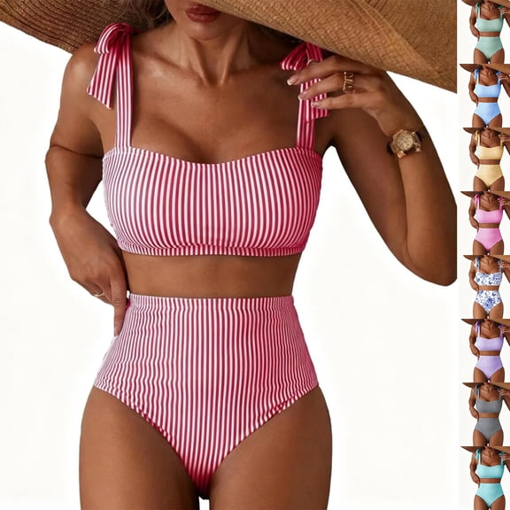 Women 2 Piece High Waisted Bikini Sets Tie Strap Swimsuits Bathing Suit Beach Summer Outfits White S