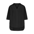 thumbnail image 5 of Olyvenn Plus Size Short Sleeve Button Down Shirts for Women Collared Cotton Linen Summer Tops Casual Blouses Black S, 5 of 7