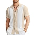 thumbnail image 2 of Lumtrix Men's Camp Collar Retro Vintage Bowling Button Down Shirt Casual Short Sleeve Color Block Shirts Summer Khaki 3XL, 2 of 6