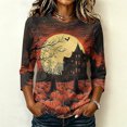 thumbnail image 5 of Womens Plus Size Halloween Shirts Crewneck 3/4 Sleeve Graphic Tees Funny Print Casual Tops Pullover Brown 3XL, 5 of 5