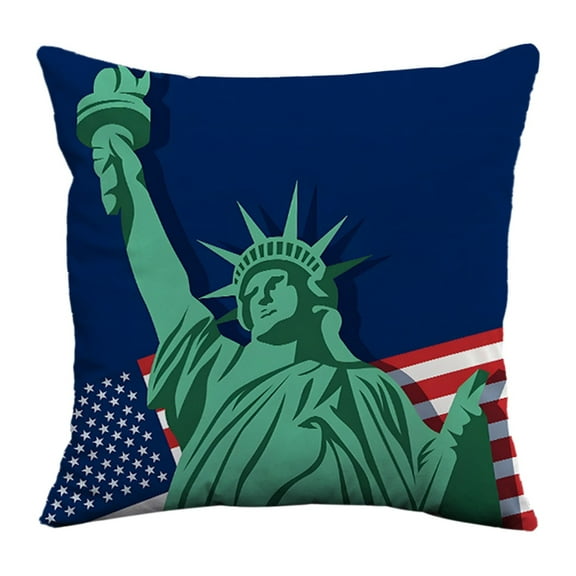 Patriotic Throw Pillow Covers, 4th of July Linen Pillow Case for Independence Day, Memorial Day, Veteran's Day, USA, American Summer Outdoor Red White Blue Decorations (18x18Inch)