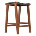 thumbnail image 1 of Trang Mid-Century Modern Square Genuine Leather Counter Stool in Black, 1 of 6
