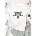 thumbnail image 2 of Camiseta deportiva informal y sencilla de manga corta con cuello redondo y estampado creativo de cabeza de toro para mujer, cómoda para el verano y las vacaciones., 2 of 6