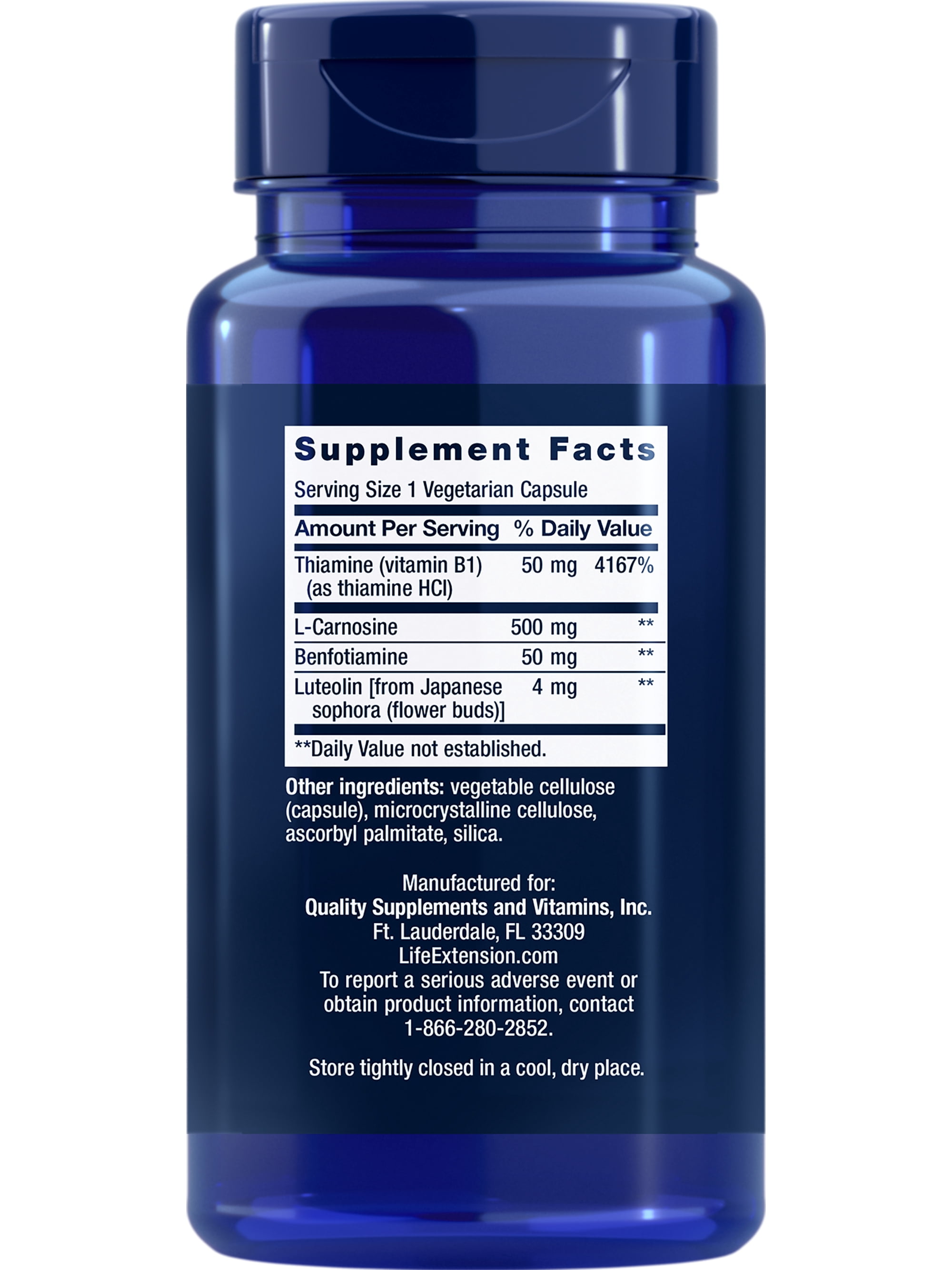Life Extension Super Carnosine, L-carnosine, luteolin, vitamin B1, muscle support, exercise recovery, heart health, gluten-free, non-GMO, vegetarian, 60 capsules