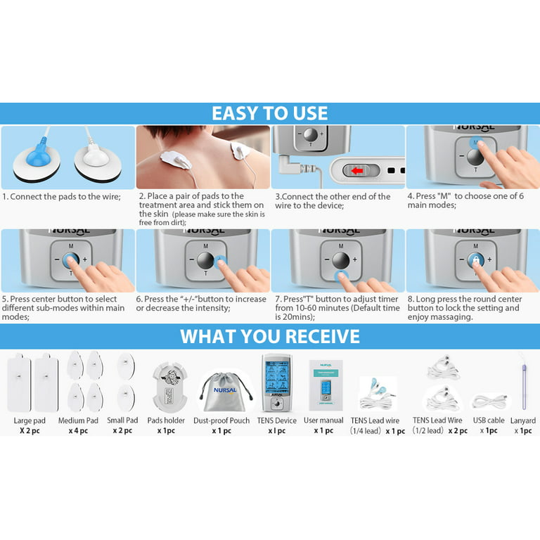 NURSAL TENS EMS Unit Muscle Stimulator for Pain Relief Therapy, Electric 24  Modes Dual Channel TENS Machine Pulse Massager with 12 Pcs Electrode  Pads/Continuous Stable Mode/Memory Function - Coupon Codes, Promo Codes