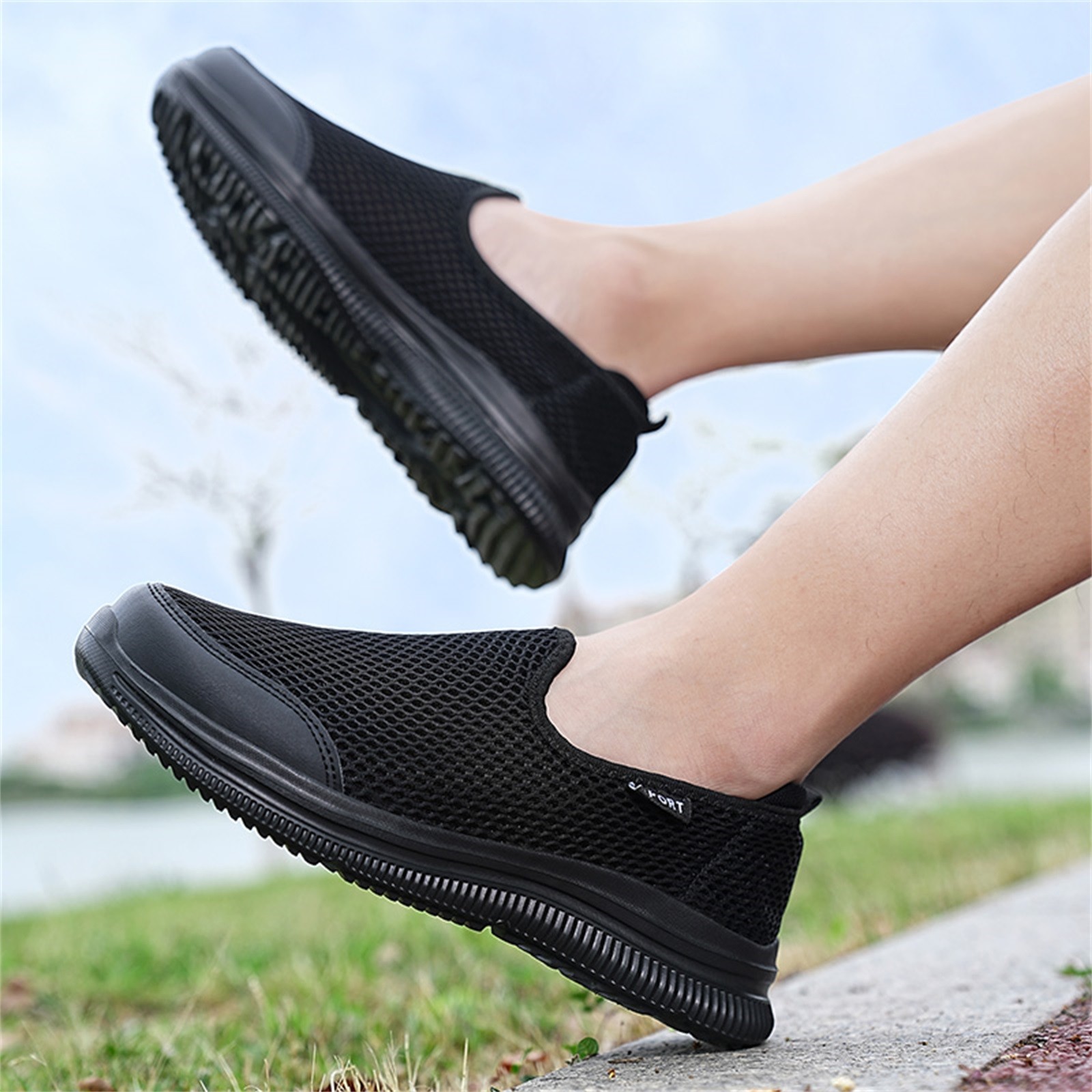 Fashion Summer Men Sneakers Breathable Mesh Shallow Mouth Slip On ...