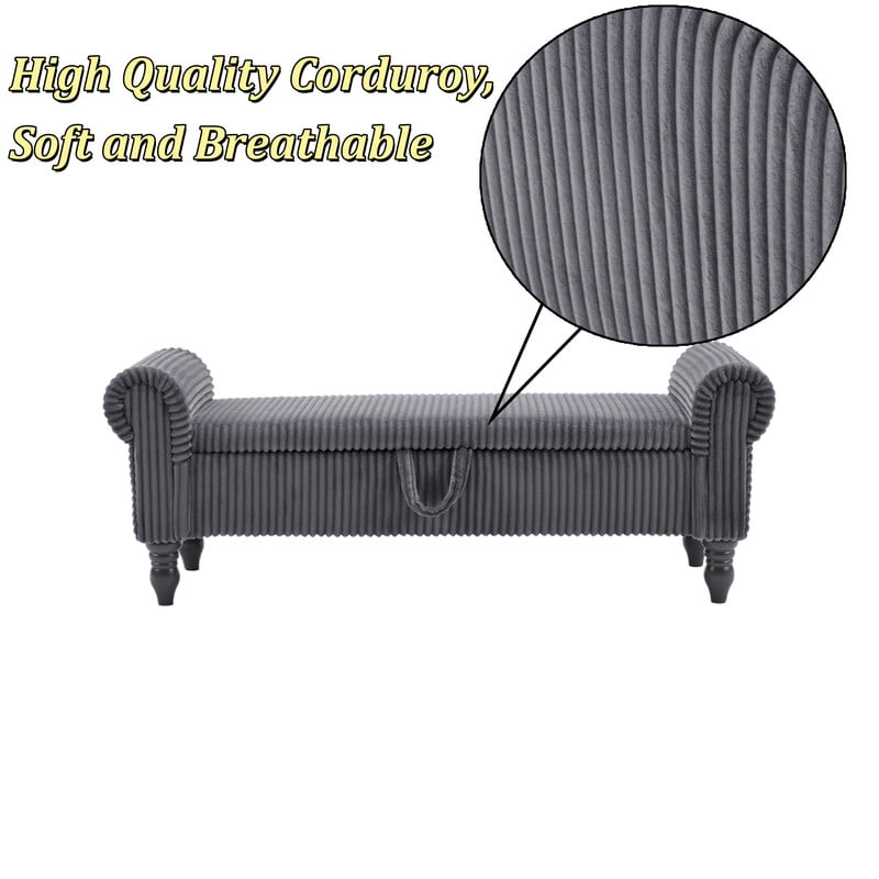 51.5'' Upholstered Corduroy Storage Ottoman Bench with Hinged Lid, Freestanding Bench Bed End Hidden Storage Footrest