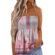 thumbnail image 1 of Gibobby Camiseta de tirantes sin mangas con estampado floral para mujer, cintura elástica plisada, sin espalda(Rosa caliente,CH), 1 of 4