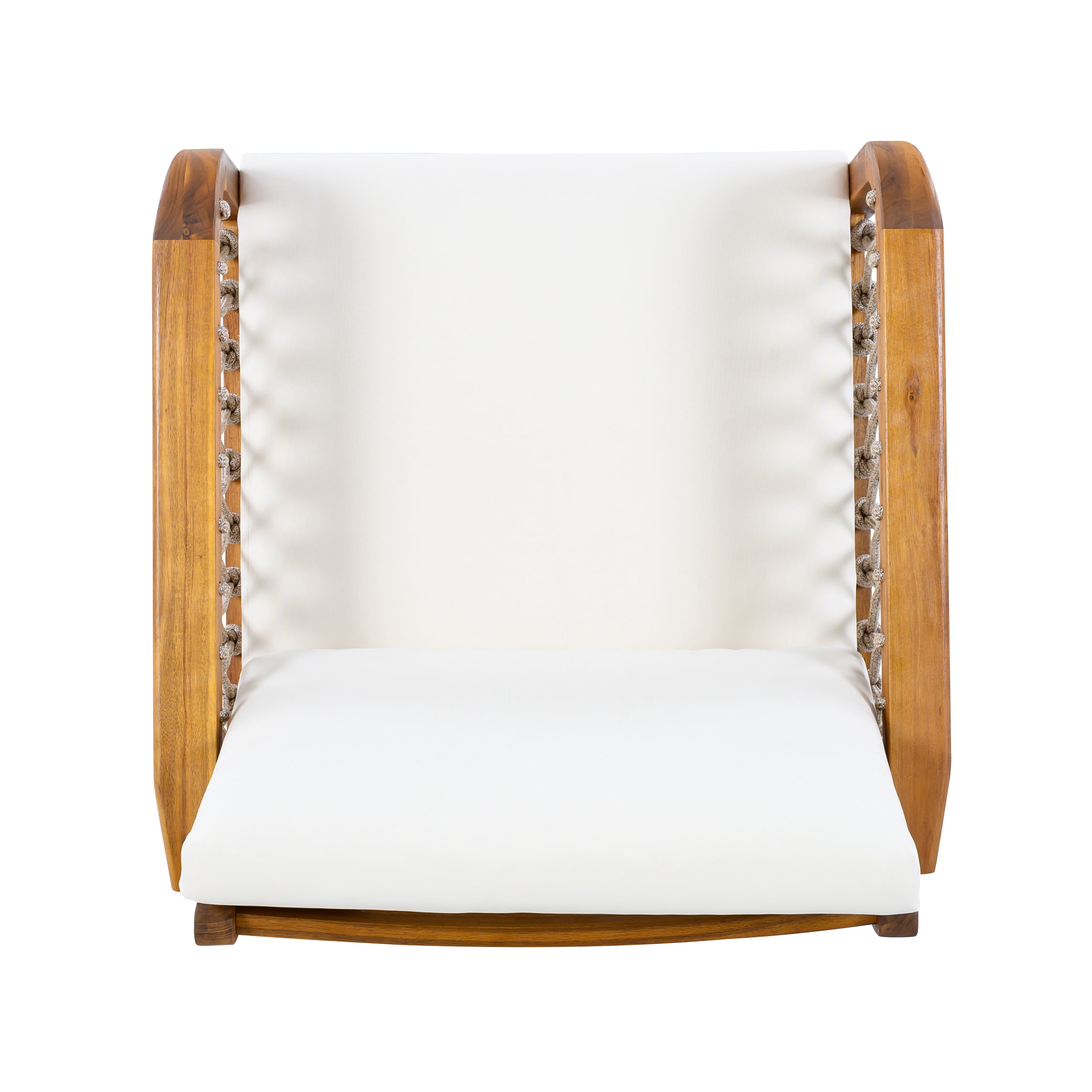 Club Chair, Outdoor Acacia Wood Chair with Handwoven Rope for Patio Garden, Teak and Cream