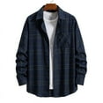 thumbnail image 3 of Men's Regular Fit Plaid Flannel Shirts Button Down Shirts Long Sleeve Cuffed Shirts  Lightweight Fall Jackets 01#Navy L, 3 of 5