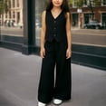 thumbnail image 1 of Conjuntos de camiseta sin mangas con cuello en V para niños, conjunto de dos piezas de chaleco con botones, camisa y vaqueros sin mangas de color liso de verano para niños, top de poliéster para niños, 1 of 7