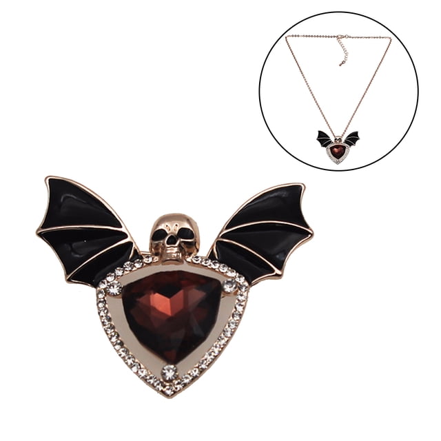 Brooch Pin Fashion Stylish Dual-Purpose Skeleton Bat Shape Pendant Necklace Lapel Pin with Chain for Halloween