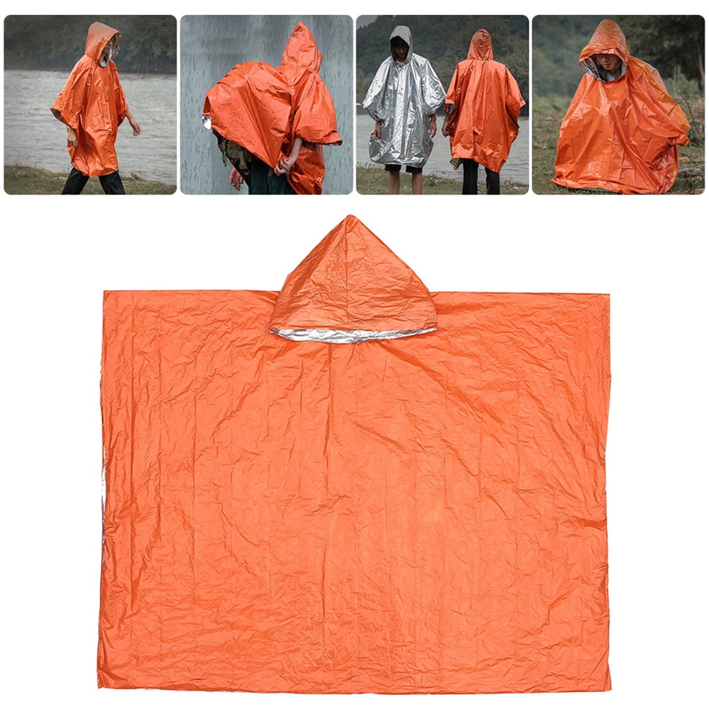 Rain Poncho Survival Gear Waterproof Thermal Blanket Poncho Reflective Side for Increased Visibility for Outdoor Camping Hiking