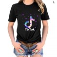 thumbnail image 1 of T-shirt Femme Imprimé Casual Top Rond Casual Col Rond Chemisier à Manches Courtes, Noir, L, 1 of 4