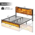 thumbnail image 2 of CSZZD Queen Size Bed Frame and Storage Headboard, LED Bed Frame with USB Charging Station, Metal Platform Bed Frame Queen with Hidden Storage Space, No Box Spring Needed, Vintage Brown, 2 of 8