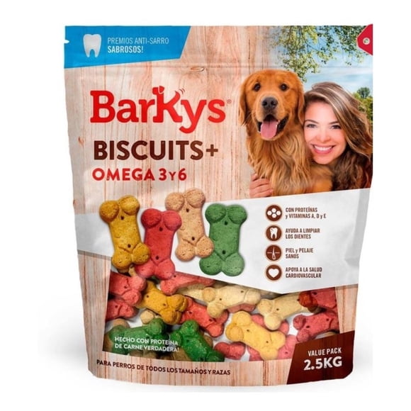 Galletas Huesos De Colores Para Perros Barkys Biscuits Omega 3 y 6, 2.5 Kg
