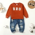 thumbnail image 2 of 4T Baby Boy Outfits 5T Boys Fall Winter Clothes Toddler Boys Long Sleeve Letter Print Top Jeans Pants 2PCS Set Brown, 2 of 8
