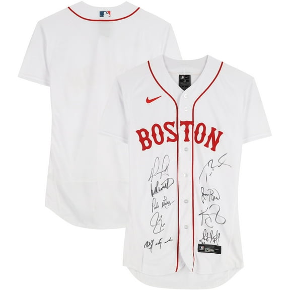 Boston Legends Autographed White Authentic Jersey with 9 Signatures including Tom Brady, Larry Bird and David Ortiz - Limited Edition of 24 - Fanatics Authentic Certified