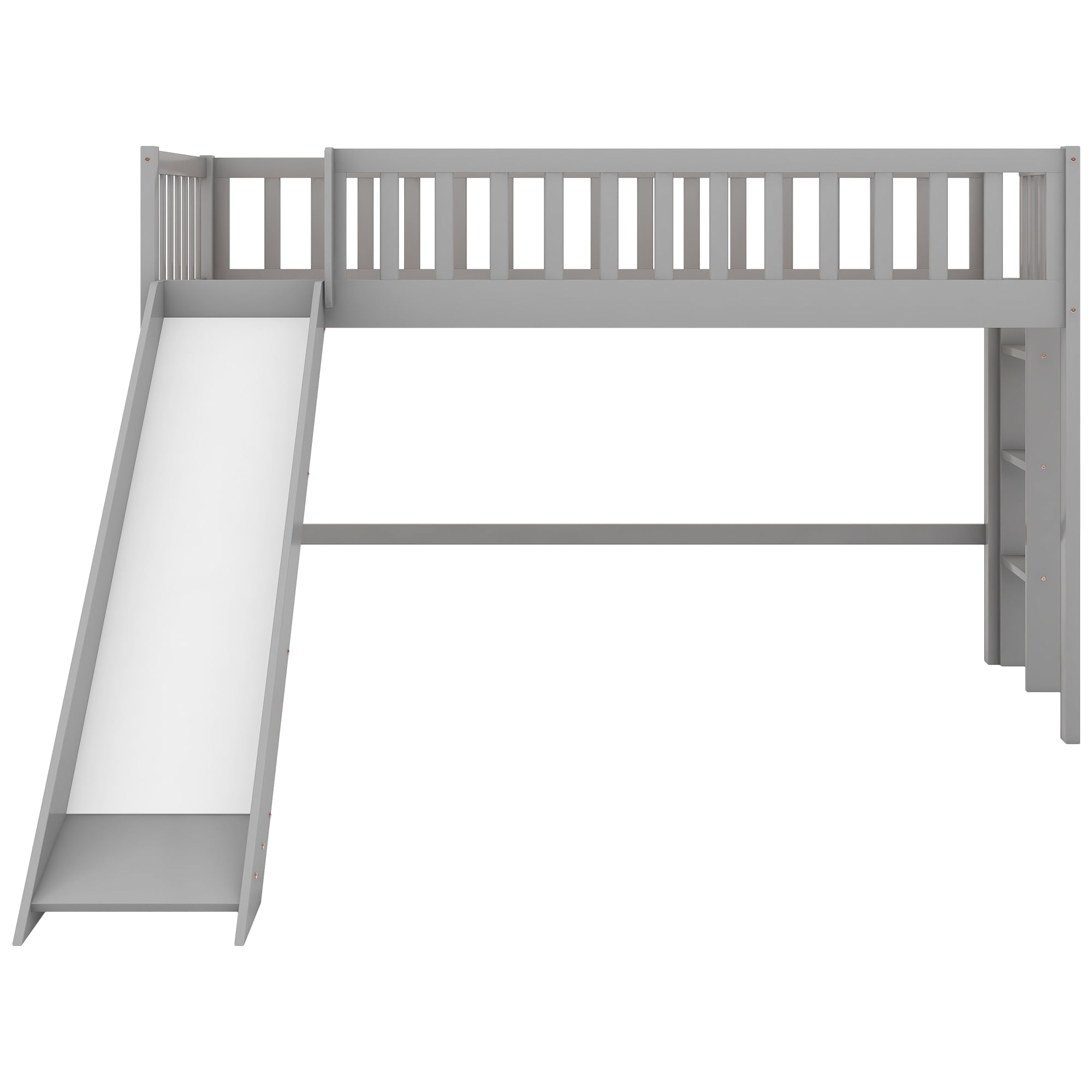 MAYEERTY Twin Size Low Loft Bed with Ladder and Slide, Gray