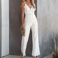 thumbnail image 2 of JFGHDG Women Deep V Neck Floral Lace Long Pants Jumpsuit High Waist Flare Leg Lace Romper Formal Party Overall White 2XL, 2 of 6