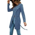 thumbnail image 5 of Women's Sexy Zip Up V Neck Long Sleeve Side Split Asymmetrical Hem Longline Tunic Blouse Top, 5 of 15