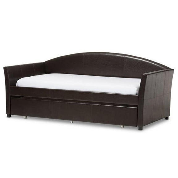 Bowery Hill Modern Faux Leather Twin Daybed with Trundle in Brown