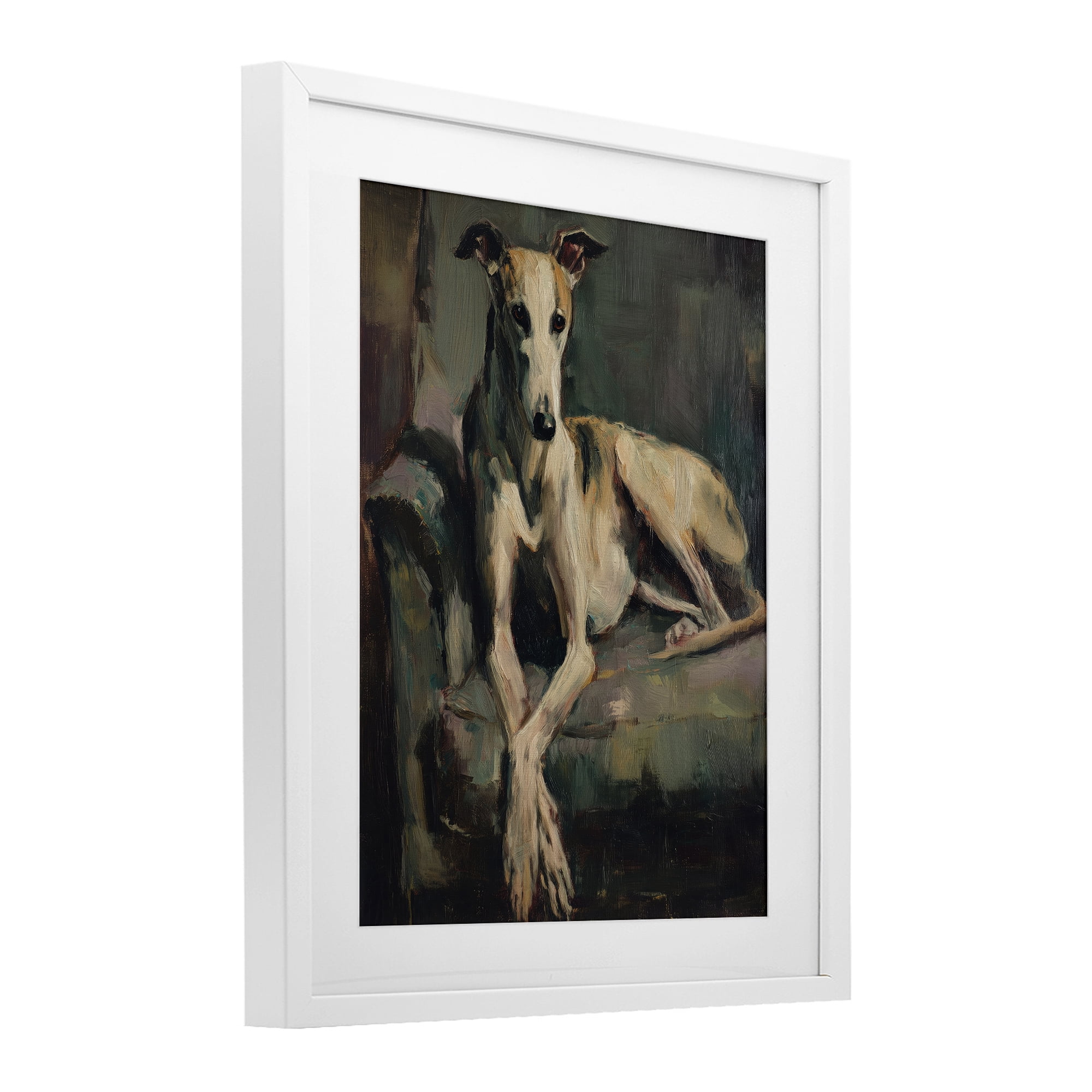Stupell Industries Regal Comfort Whippet Dog White Framed Print Under Glass, design by Svetlana Aleynikova