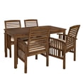 thumbnail image 2 of Modern 5-Piece Slat-Top Solid Acacia Wood Outdoor Dining Set - Dark Brown, 2 of 10