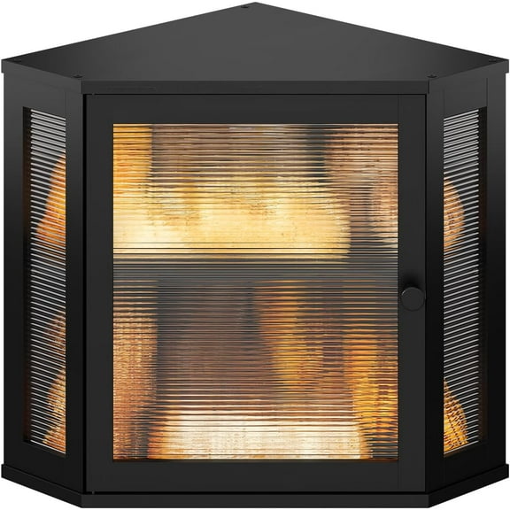 Corner Bread box for Kitchen Countertop,Farmhouse Bread Box with Acrylic Wavy Door Panel,Large Bread box for kitchen countertop,Kitchen Countertop Food Storage Container (Natural, Meduim)