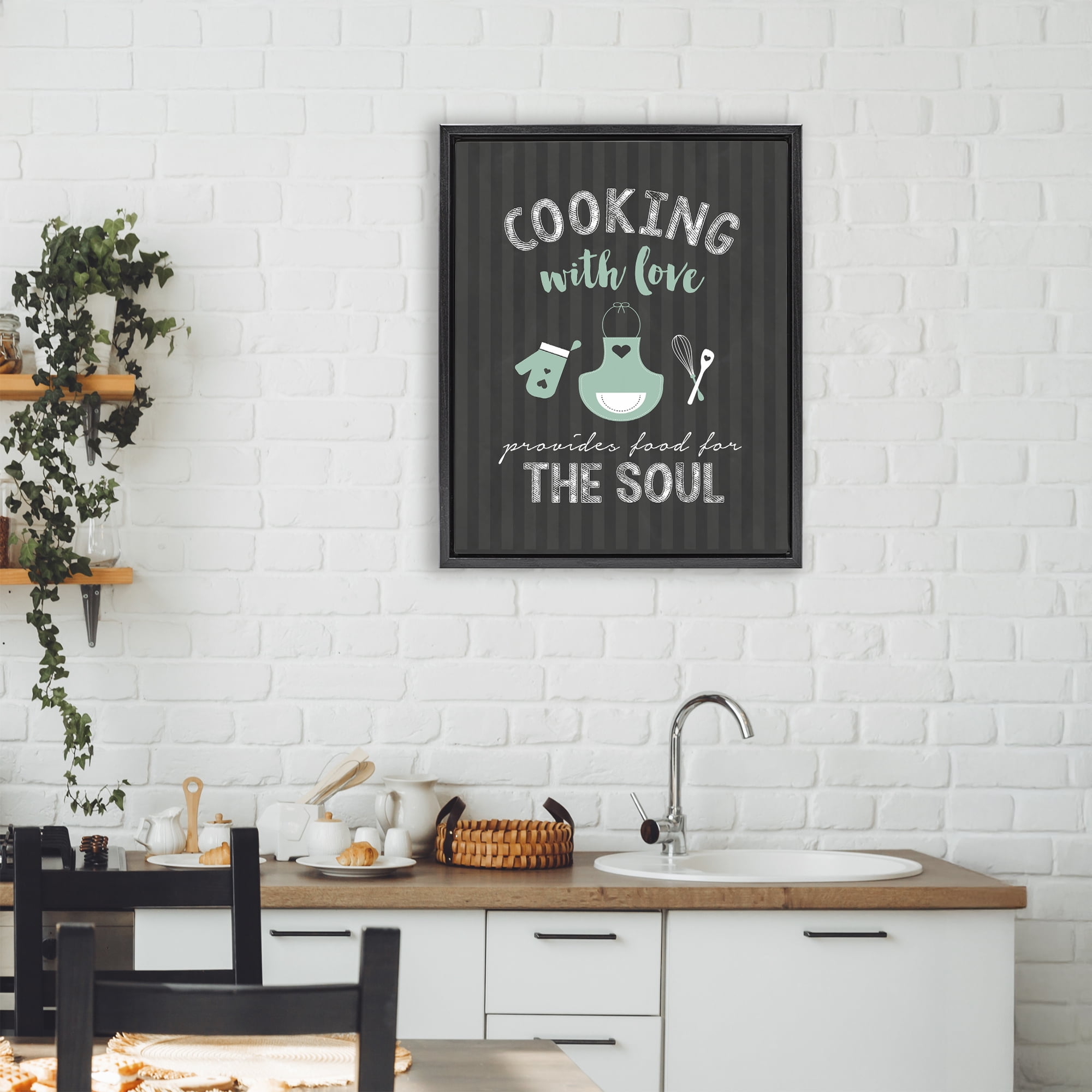 Food For Soul Black & Green Black Framed Floater Canvas Wall Art, design by Lettered and Lined
