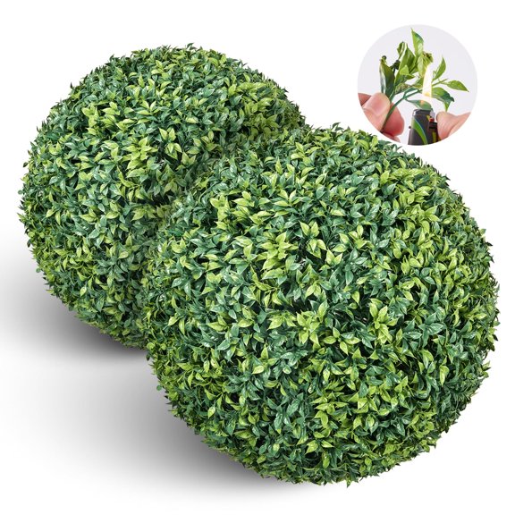Keenmark Home 2 PCS 23" Artificial Plant Topiary Ball, Boxwood Faux Balls with LED String Light, Fire-Retardant,UV Resistant Faux Plants for Outdoor Decor, Porch, Patio and Wedding, Garden Spheres