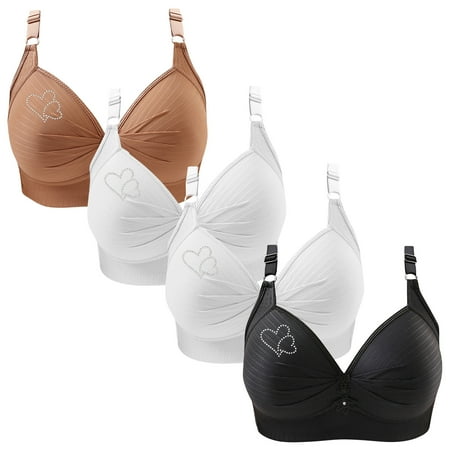 Clearance TOUMENY Nude Bra Everyday Bras 4PC Woman s Printing Gathered Together Large Size Daily Bra Underwear No Rims
