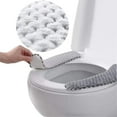 thumbnail image 1 of Toilet Seat Cover - Plush Warm Thick Padded Toilet Seat Cover Mat Non Slip Soft Toilet Seat Cushion Washable Bathroom Warmer with Self-Adhesive Tape, 1 of 8