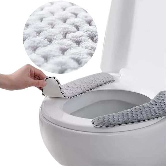 Toilet Seat Cover - Plush Warm Thick Padded Toilet Seat Cover Mat Non Slip Soft Toilet Seat Cushion Washable Bathroom Warmer with Self-Adhesive Tape