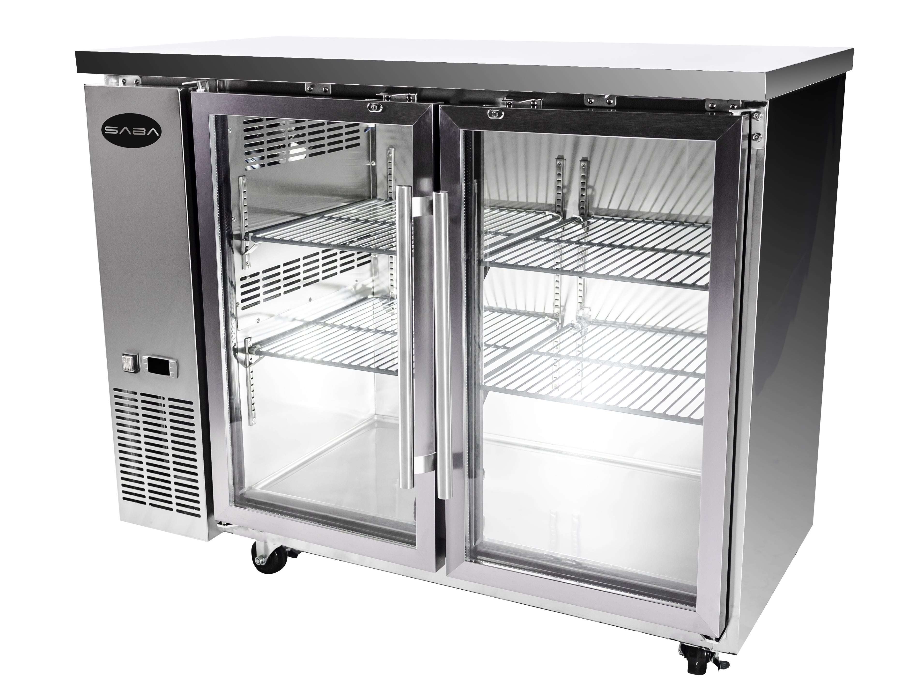 Heavy Duty Commercial Stainless Steel Back Bar Cooler with 2 glass doors (24" depth 48" length)