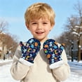 thumbnail image 2 of Toddler Mittens Winter Unisex Kids Thermal Insulated Dinosaur Print Mittens Warm Lined Skiing Handwear Cold Weather Outdoor Activity Gloves Mittens for Girls Dark Blue 4 Years-6 Years, 2 of 7