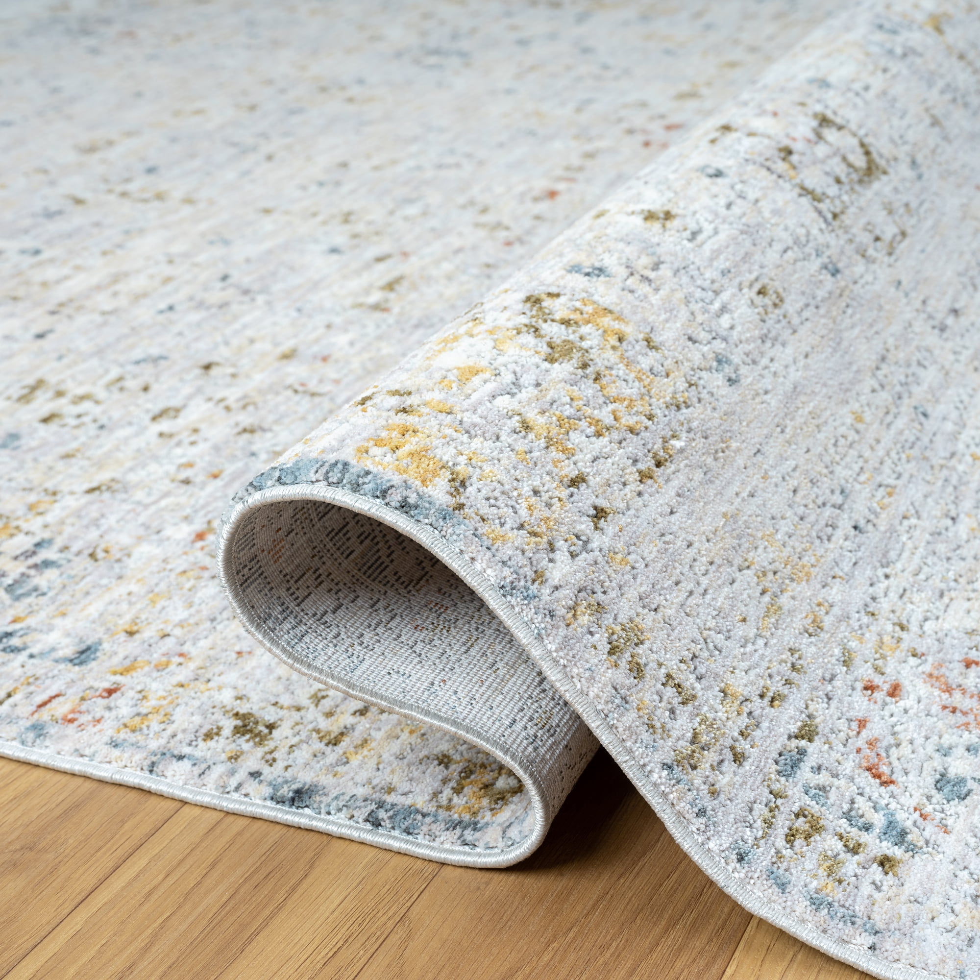 LR Home Alison Sandy Bordered Floral Indoor Polyester Area Rug, Light Gray/Blue, 10' x 14'
