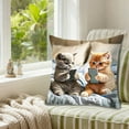 thumbnail image 4 of Cats Playing With Mobile Phone Printed Pillowcase Bedroom Living Room Sofa Decorative Cushion Cover Home Accent Pillow Flock Material 18x18 Inches, 4 of 5