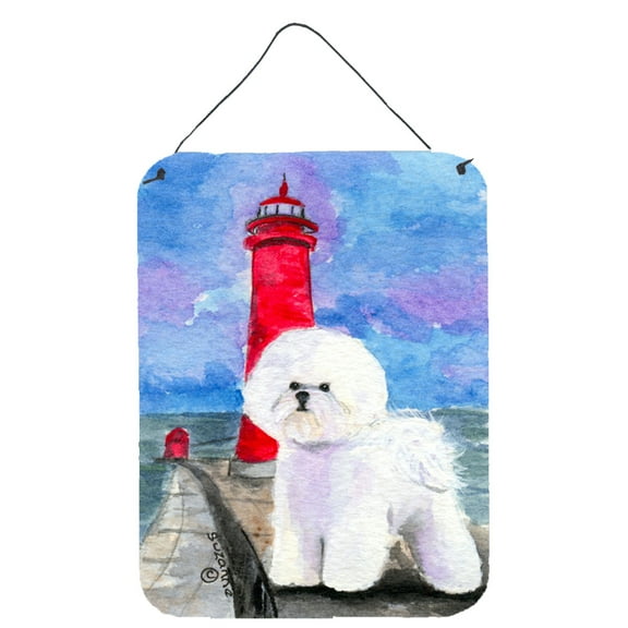Lighthouse with Bichon Frise Aluminium Metal Wall or Door Hanging Prints